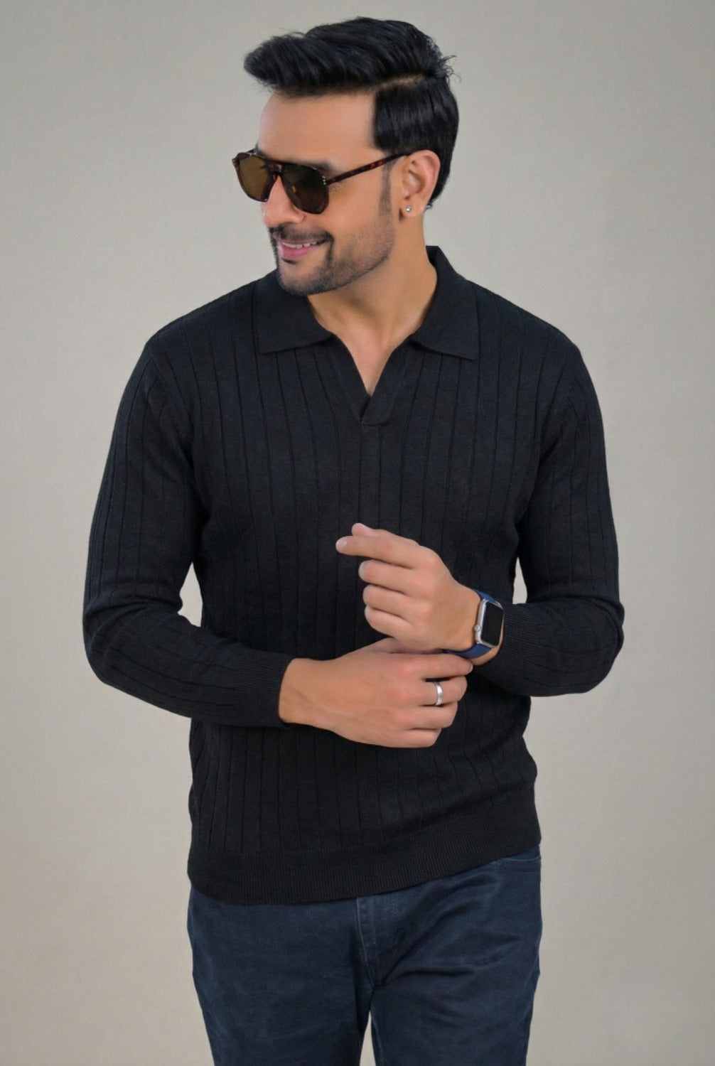 Soul Armor Solid Ribbed Wool Blend Polo Sweater
