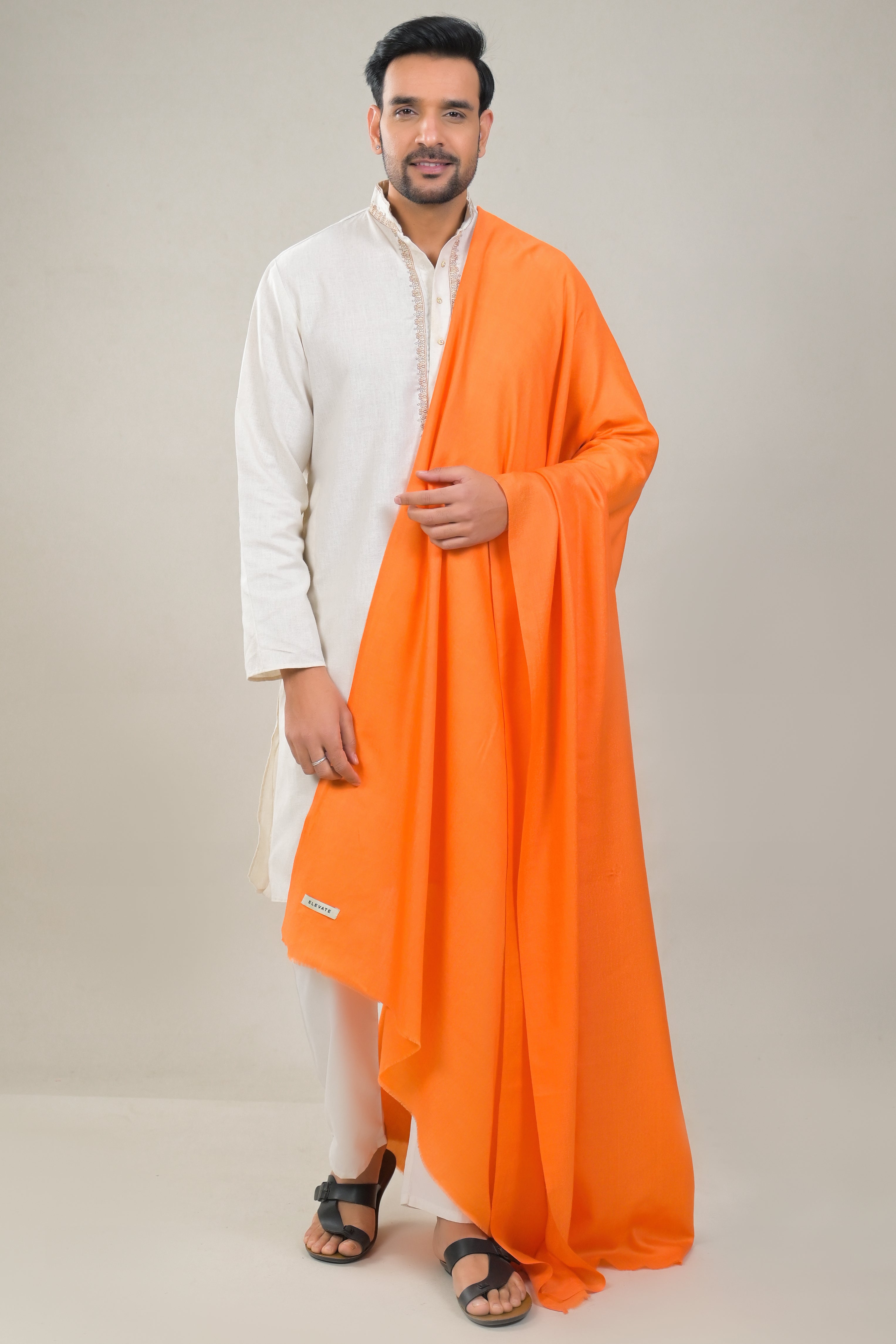 Elevate Orange Solid Winter Woolen Shawl