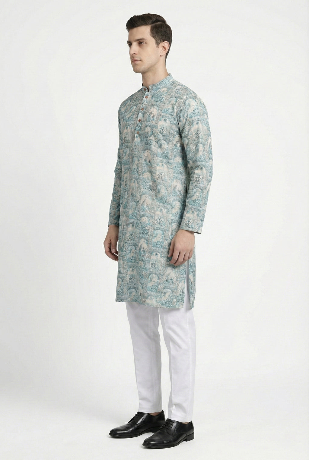 Soul Armor Intricate All-Over Motif Print Mandarin Collar Kurta Set
