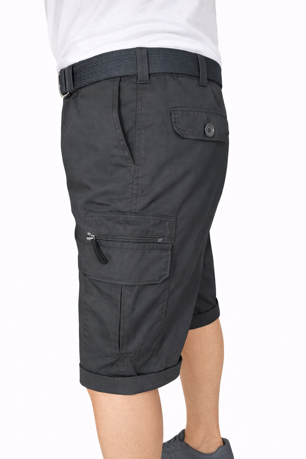 Beevee Mens Belted Cargo Style Cotton Casual Shorts