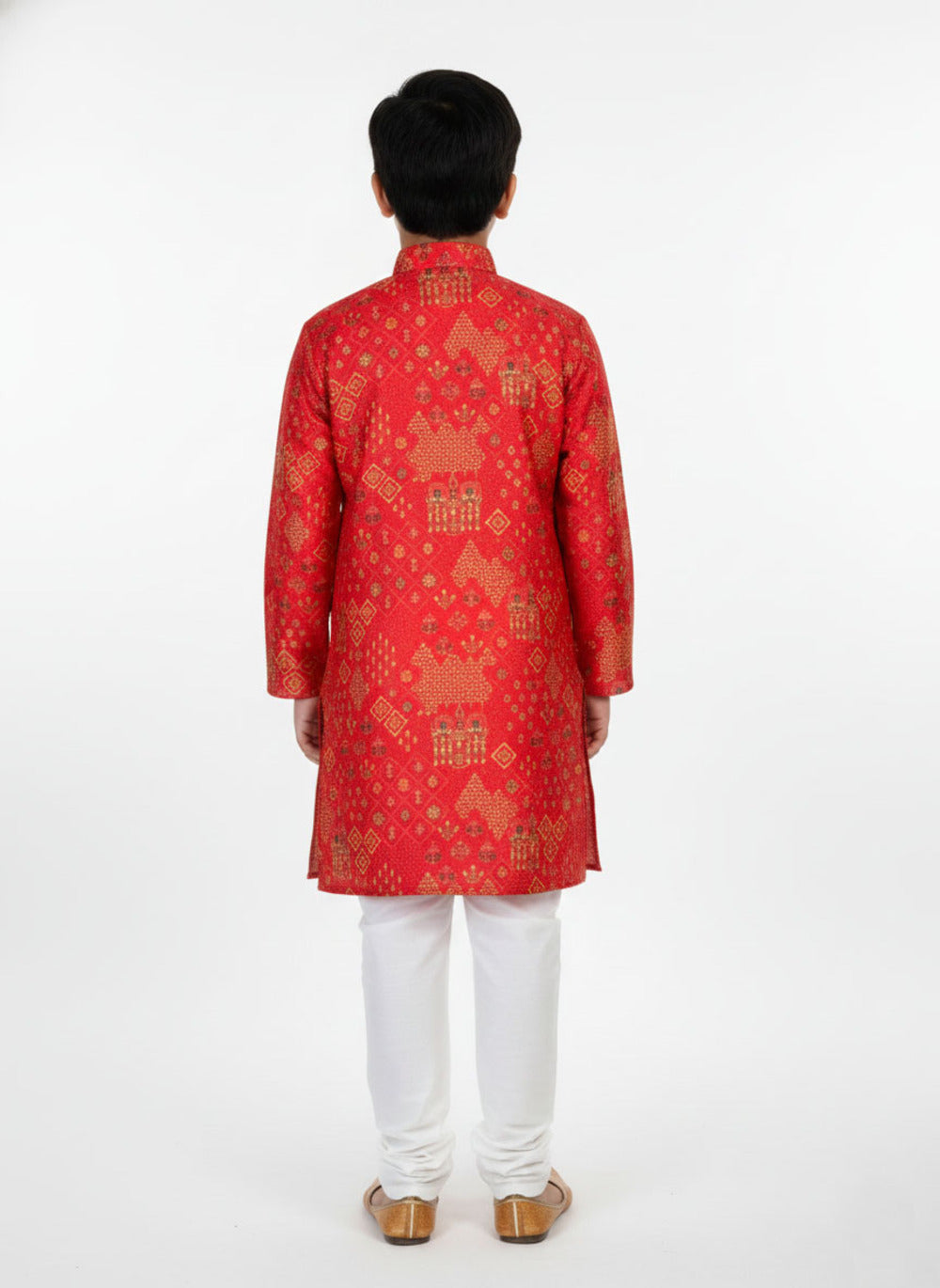 Elevate Traditional Printed Boys Kurta with White Bottom