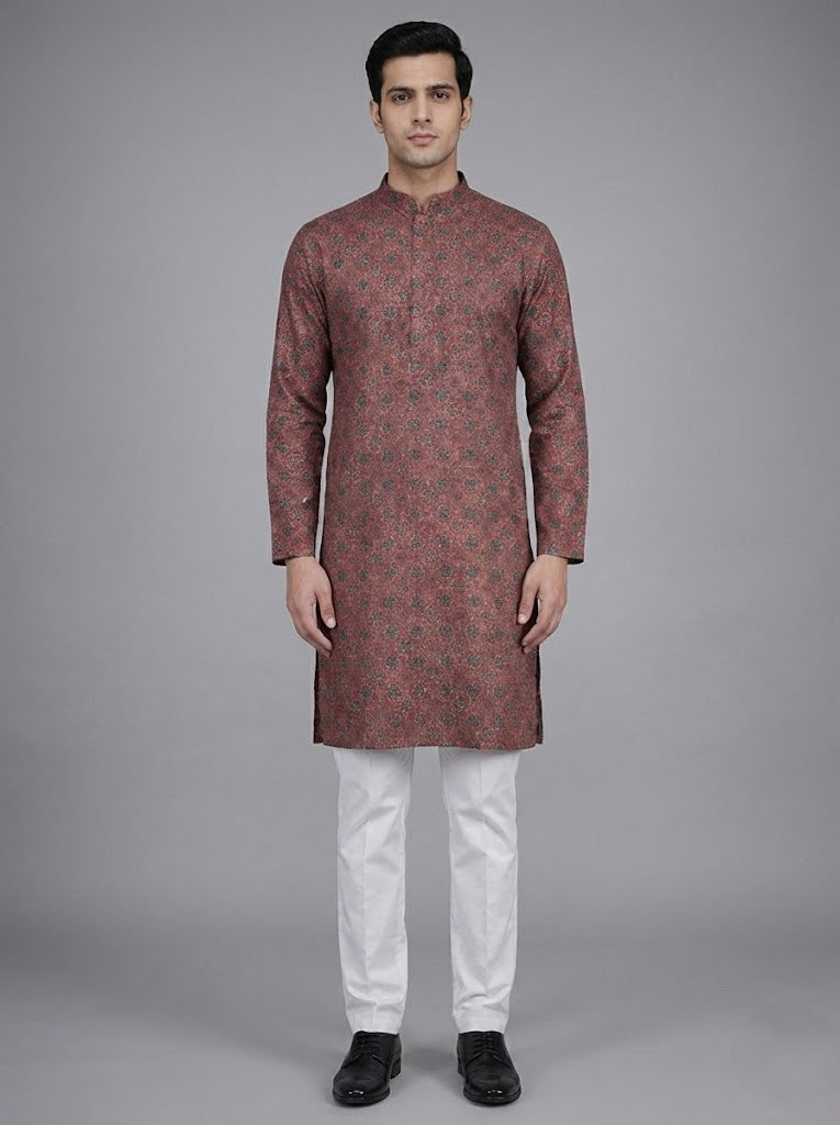 Soul Armor Self-Printed Mandarin Collar Mens Kurta Pajama Set