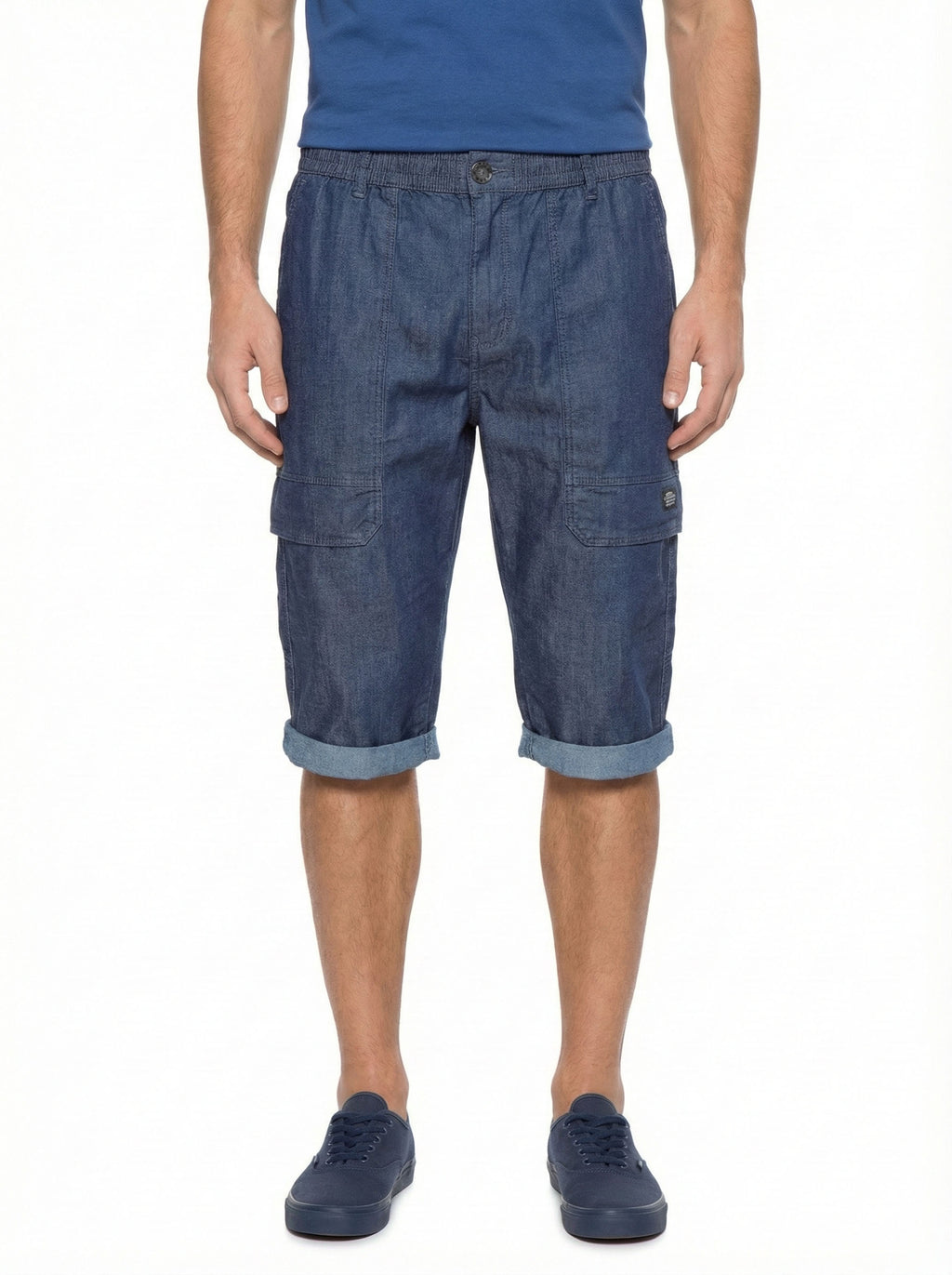 Beevee Mens Textured Cotton Rolled Hem Casual Shorts