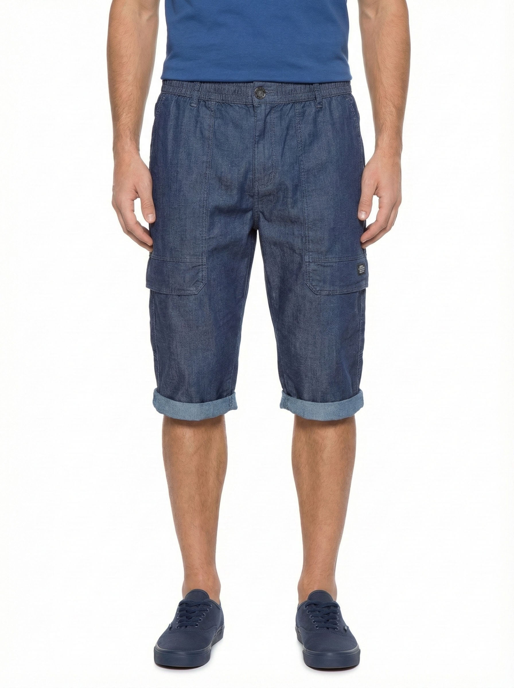 Beevee Mens Textured Cotton Rolled Hem Casual Shorts
