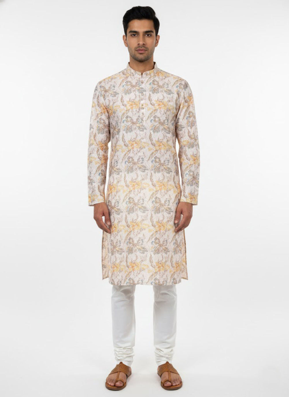 Soul Armor Mens Floral Fusion All-Over Ethnic Print Full Sleeve Kurta Set