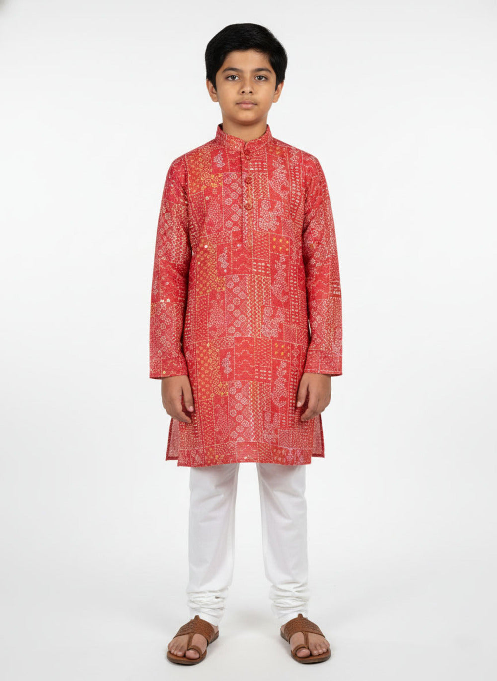 Elevate Printed Deep Red Kurta with White Pajama