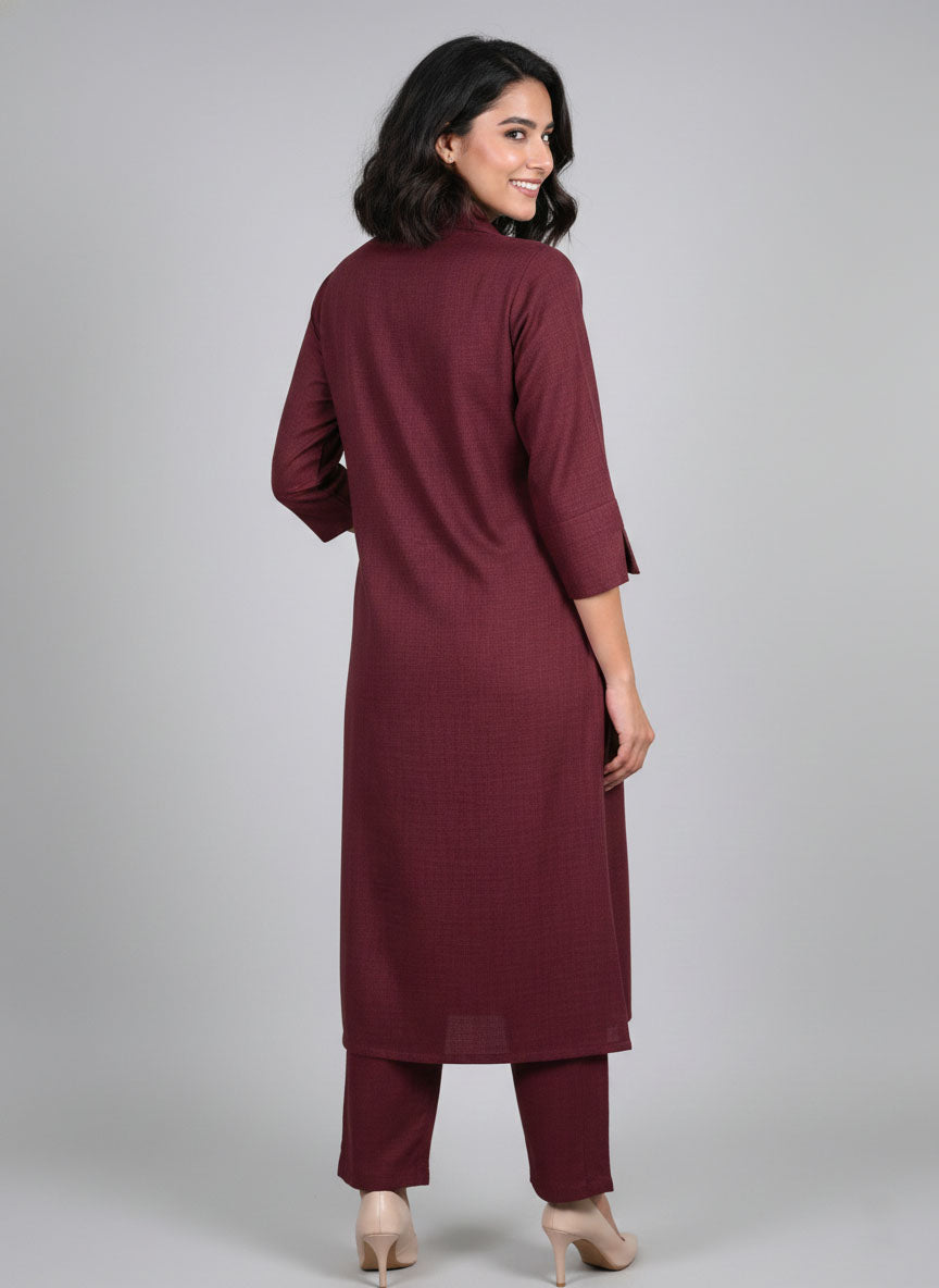Soul Armor Ladies Solid Straight with Three Quarter Sleeves and Matching Bottom Kurti Set