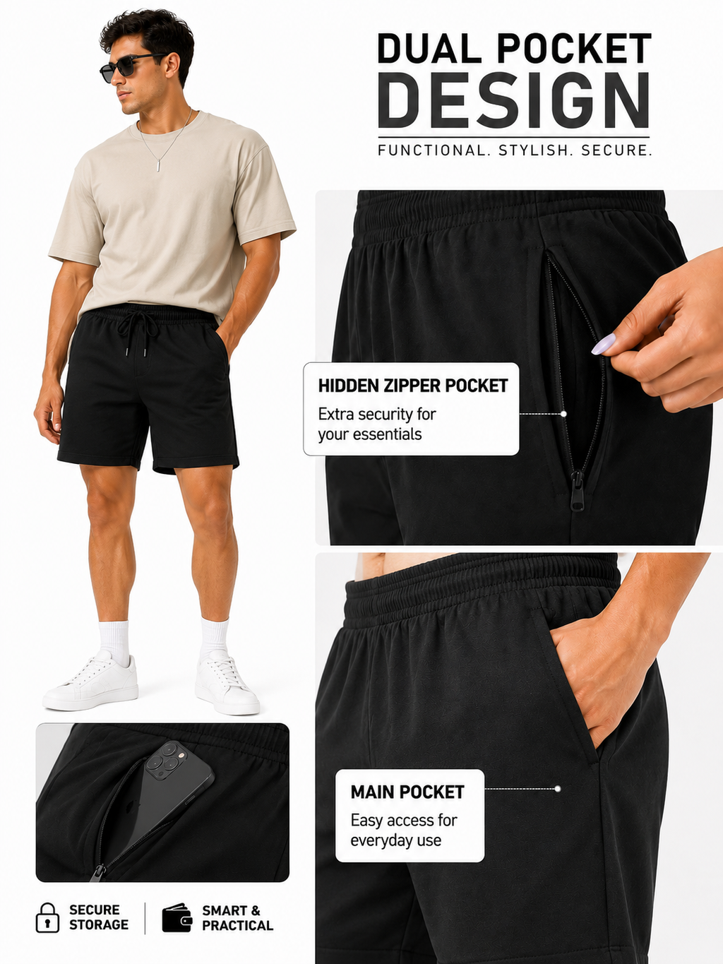Soul Armor Men's Regular Fit Sports Shorts | Cotton Blend | Drawstring | 2 Side Pockets