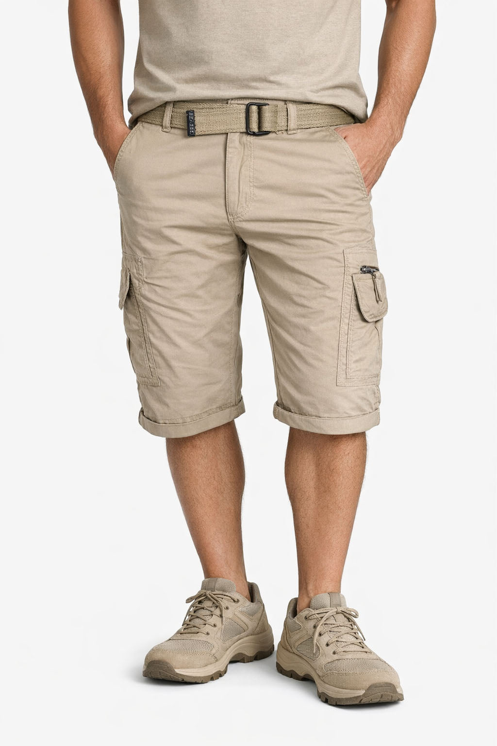 Beevee Mens Belted Cargo Style Cotton Casual Shorts