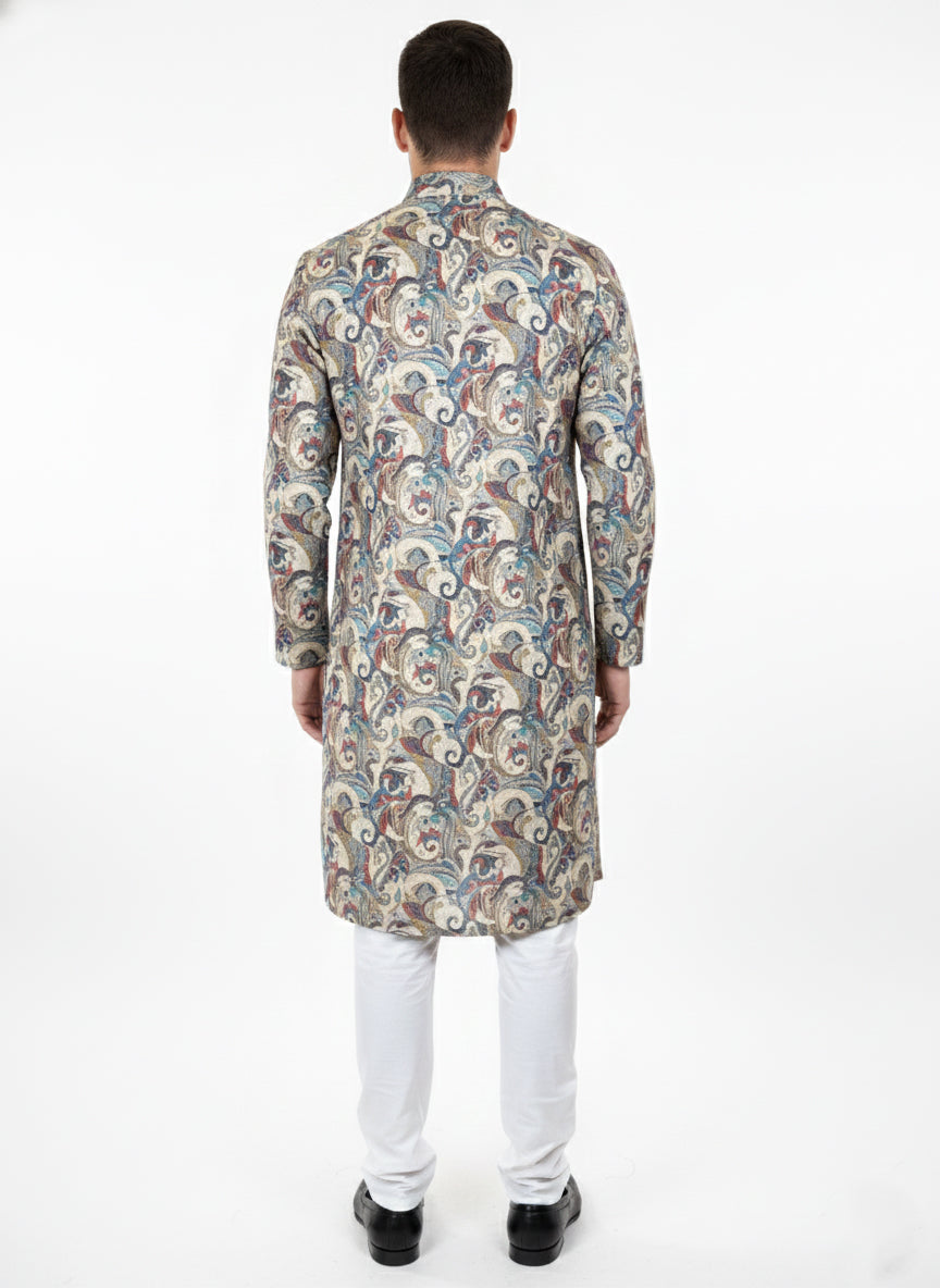 Soul Armor Mens Classic Paisley Pattern Kurta Set with Mandarin Collar