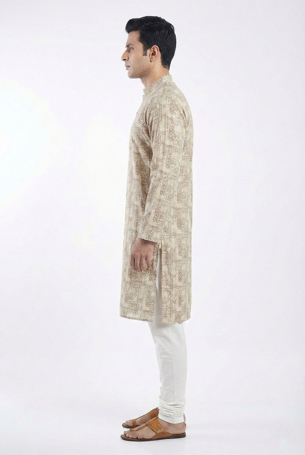 Soul Armor Mens Green Vintage-Inspired Motif Print Full Sleeve Kurta Set