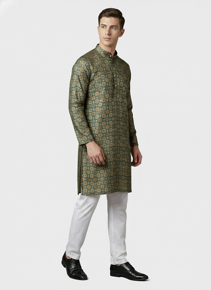 Soul Armor Self-Printed Mandarin Collar Mens Kurta Pajama Set