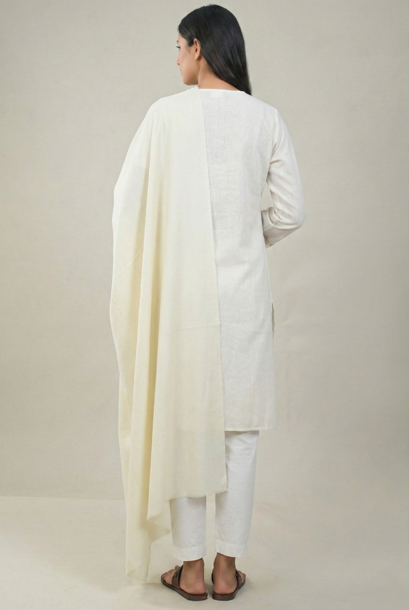 Elevate White Solid Winter Woolen Shawl