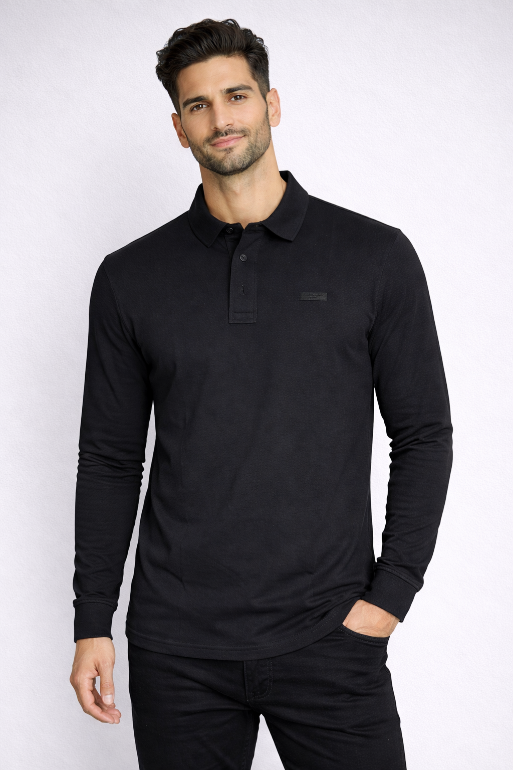 Louis Philippe Mens Solid Classic Polo Collar Full Sleeve T-Shirt