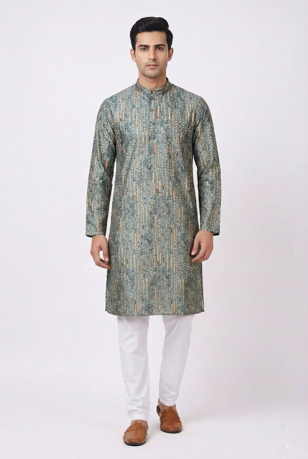 Soul Armor Mens Abstract Motif Pattern Full Sleeve Ethnic Kurta Set