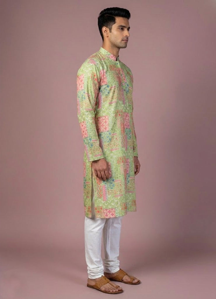 Soul Armor Mens Vibrant Folk Art Kurta Set
