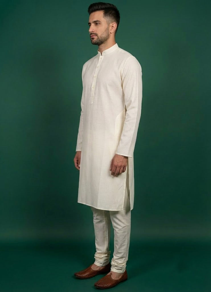 Soul Armor Solid Self-Textured Mandarin Collar Mens Kurta Set