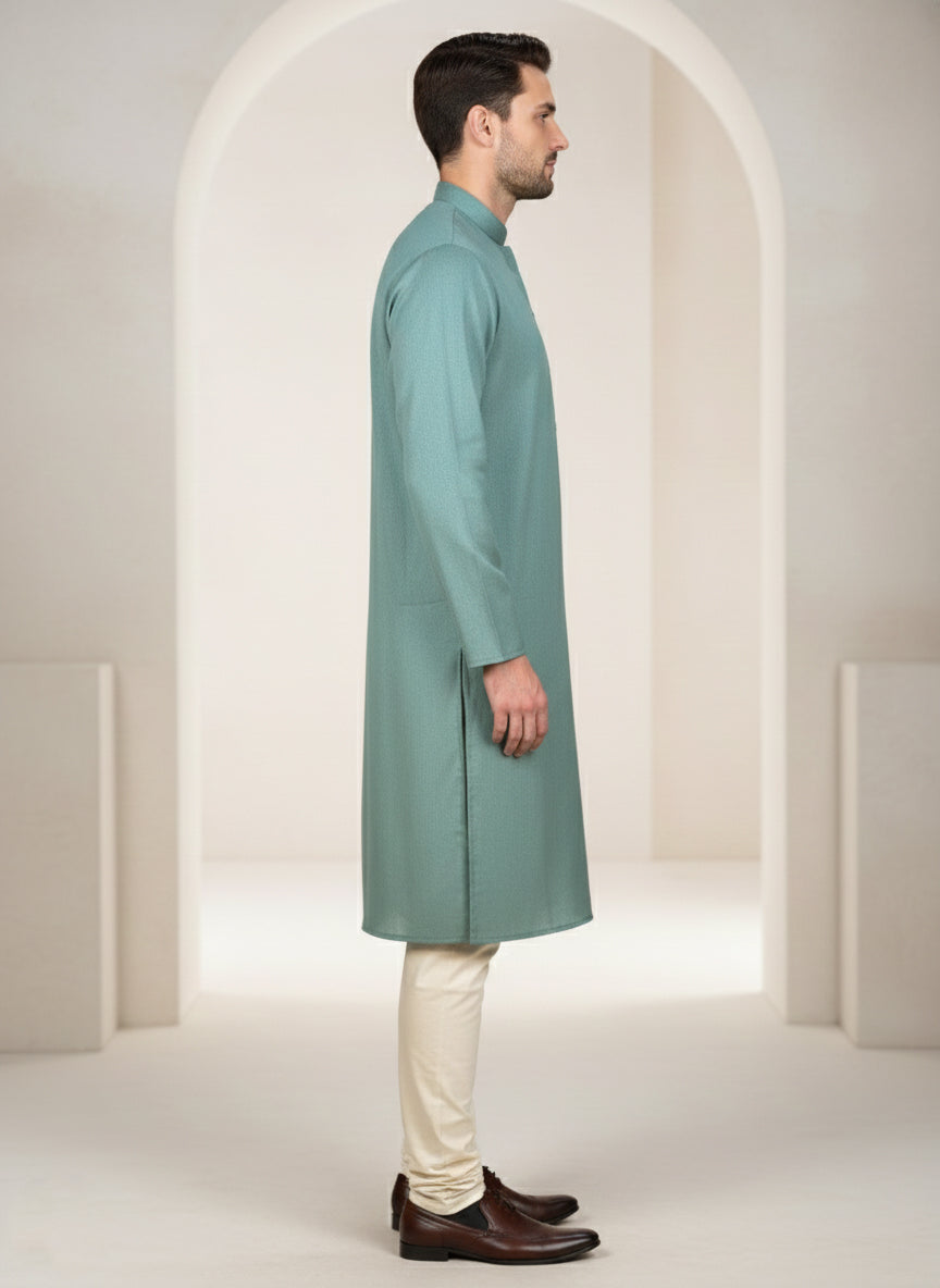 Soul Armor Solid Self-Textured Mandarin Collar Mens Kurta Set