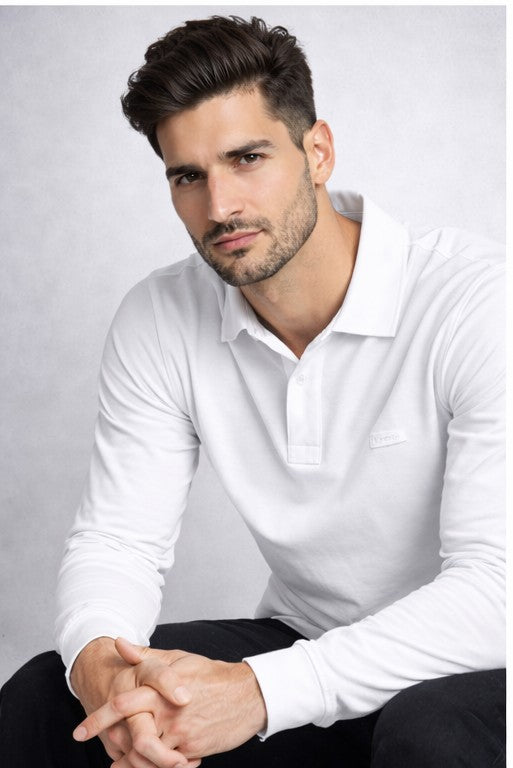 Louis Philippe Mens Solid  Classic Collar Full Sleeve Polo T-Shirt
