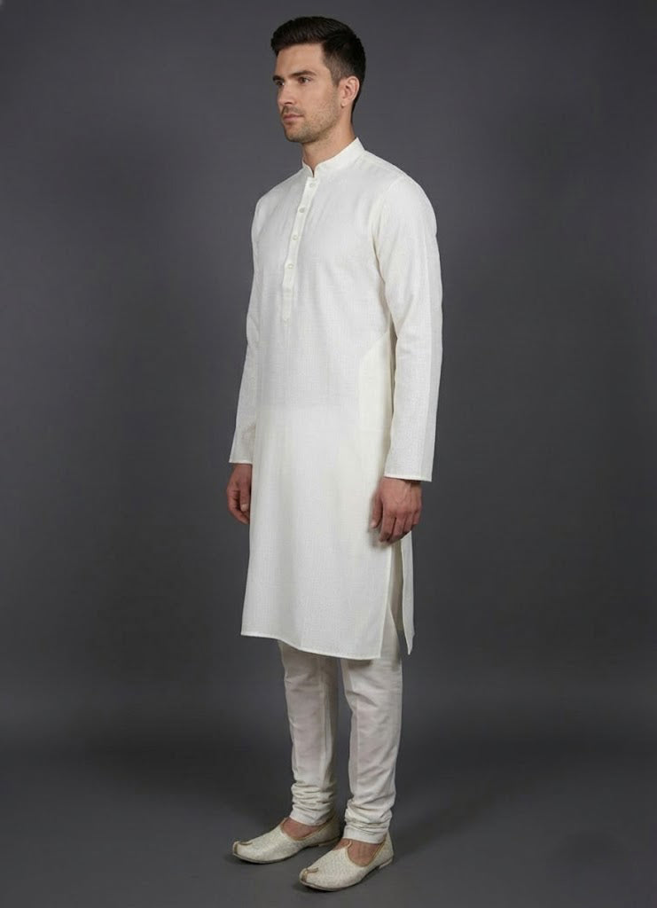 Soul Armor Solid Self-Textured Mandarin Collar Mens Kurta Set