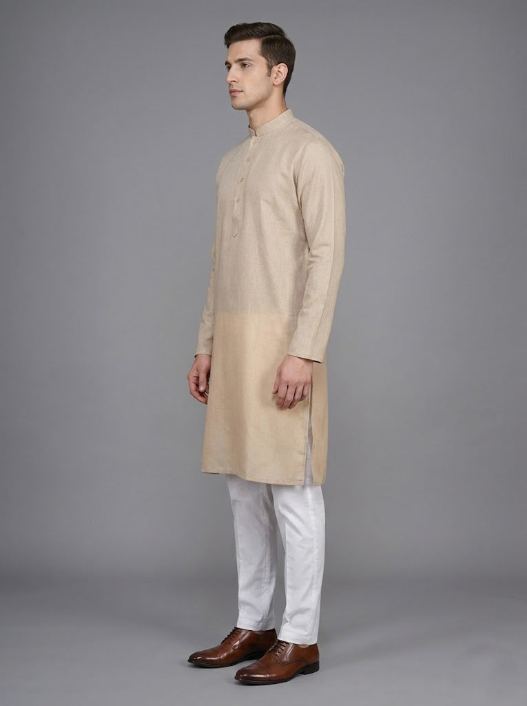 Soul Armor Solid Self-Textured Mandarin Collar Mens Kurta Set