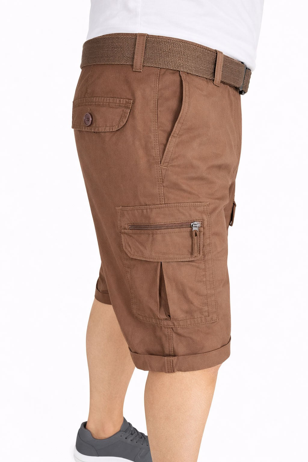 Beevee Mens Belted Cargo Style Cotton Casual Shorts