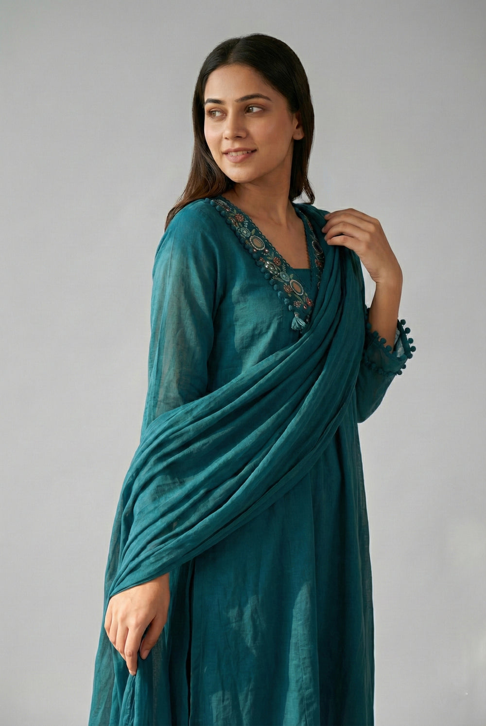 Soul Armor Elegant Embroidered Yoke Kurta Pant & Dupatta Set