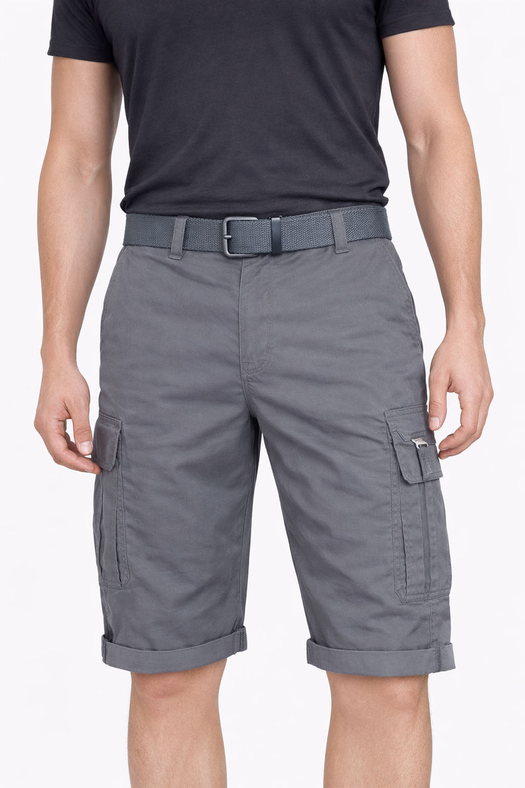 Beevee Mens Belted Cargo Style Cotton Casual Shorts