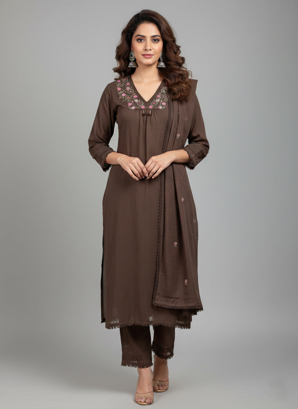 Soul Armor Elegant Embroidered Yoke Kurta Pant & Dupatta Set