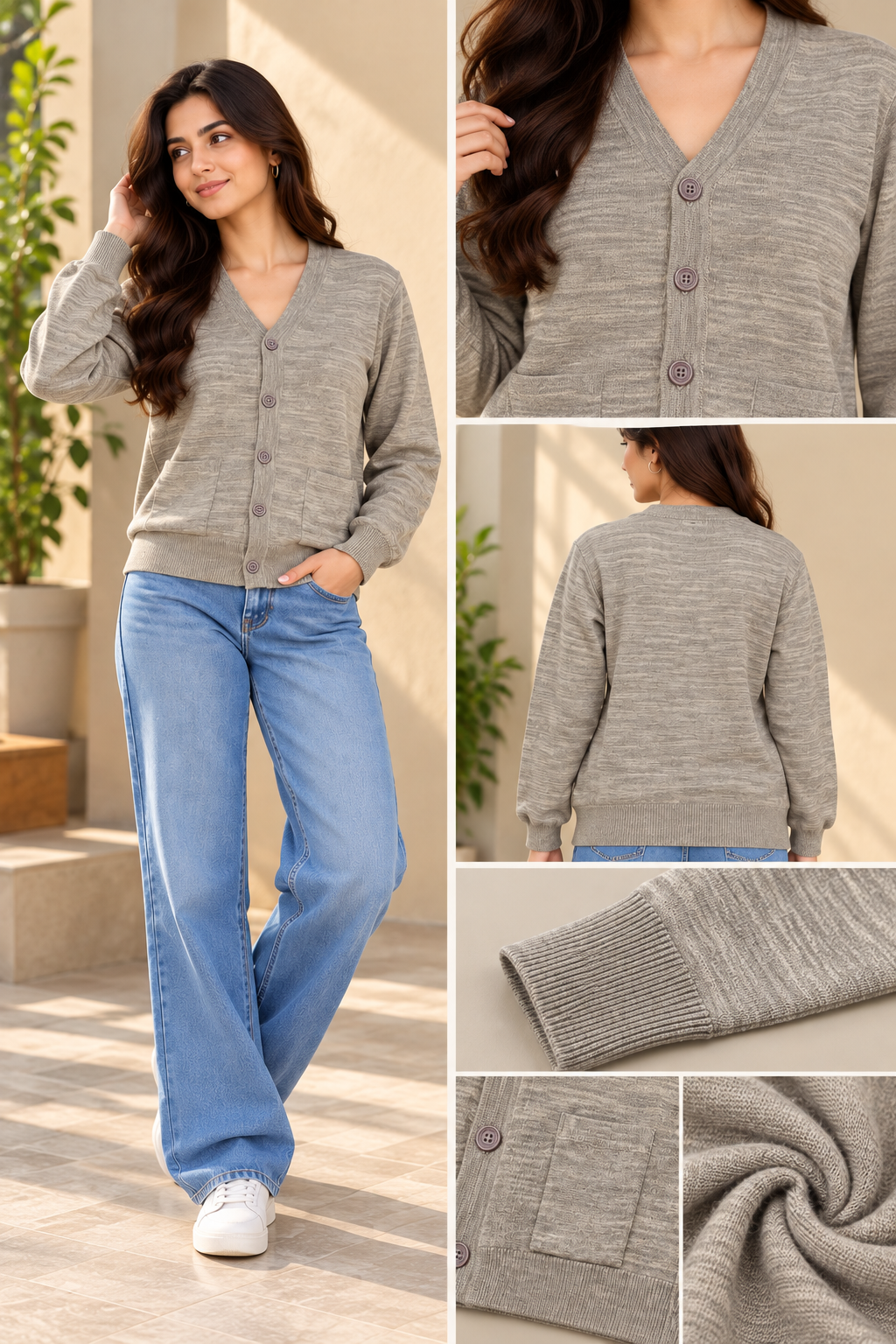 SOUL ARMOR Women's Solid V-Neck Button Cardigan | Soft Knit Full Sleeve Winter Cardigan with Pockets | Warm Casual Wear