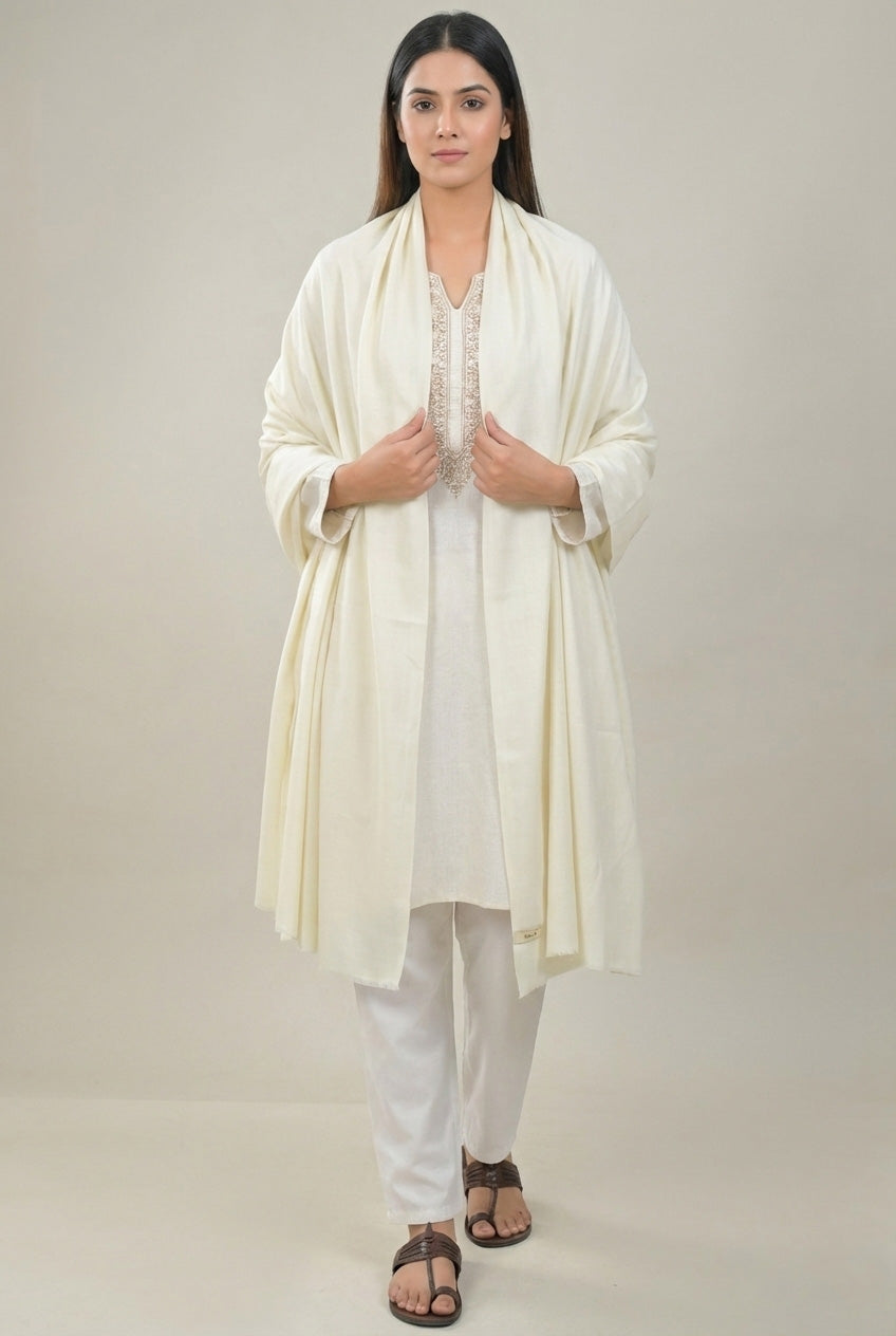 Elevate White Solid Winter Woolen Shawl