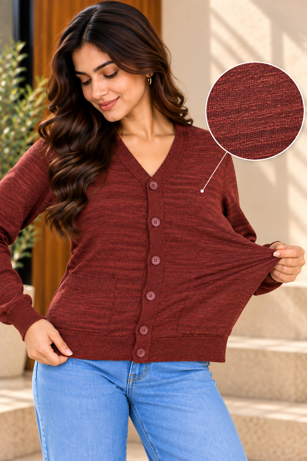 SOUL ARMOR Women's Solid V-Neck Button Cardigan | Soft Knit Full Sleeve Winter Cardigan with Pockets | Warm Casual Wear