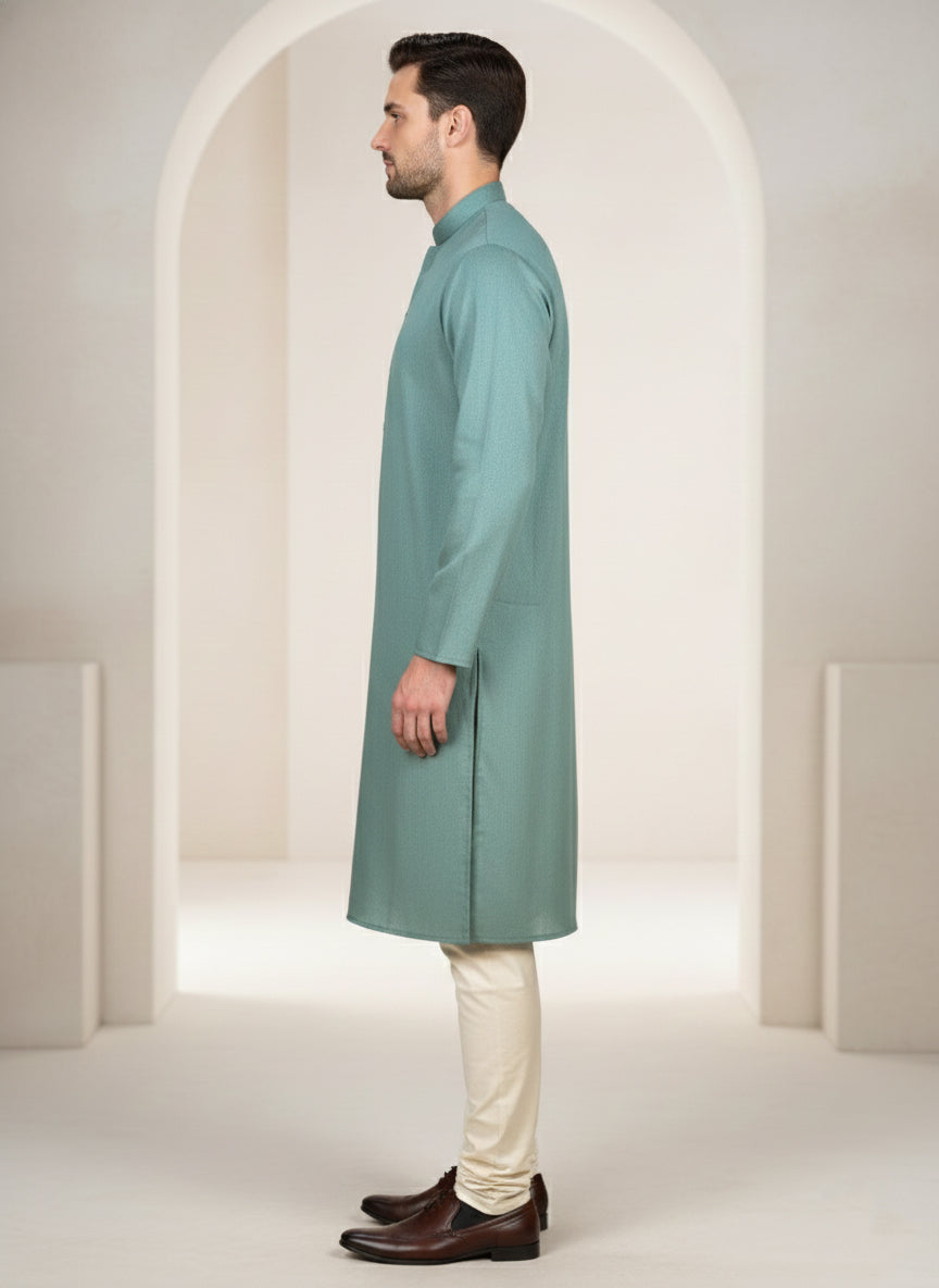Soul Armor Solid Self-Textured Mandarin Collar Mens Kurta Set