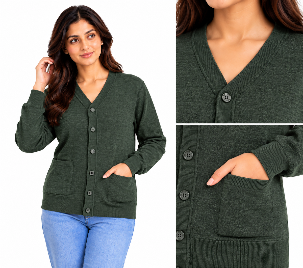 SOUL ARMOR Women's Solid V-Neck Button Cardigan | Soft Knit Full Sleeve Winter Cardigan with Pockets | Warm Casual Wear