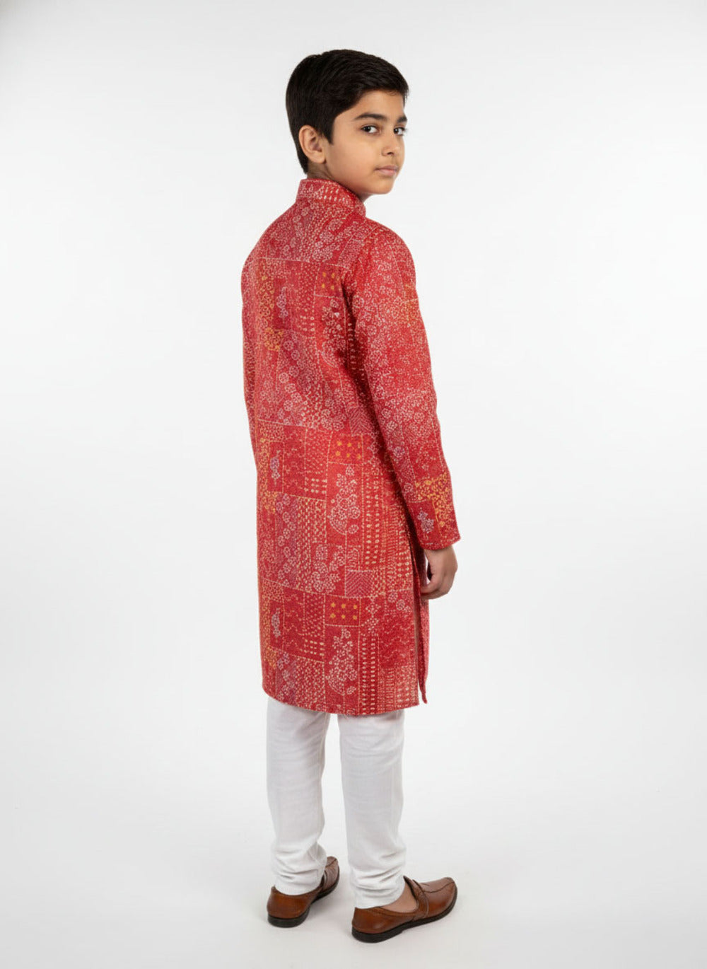 Elevate Printed Deep Red Kurta with White Pajama