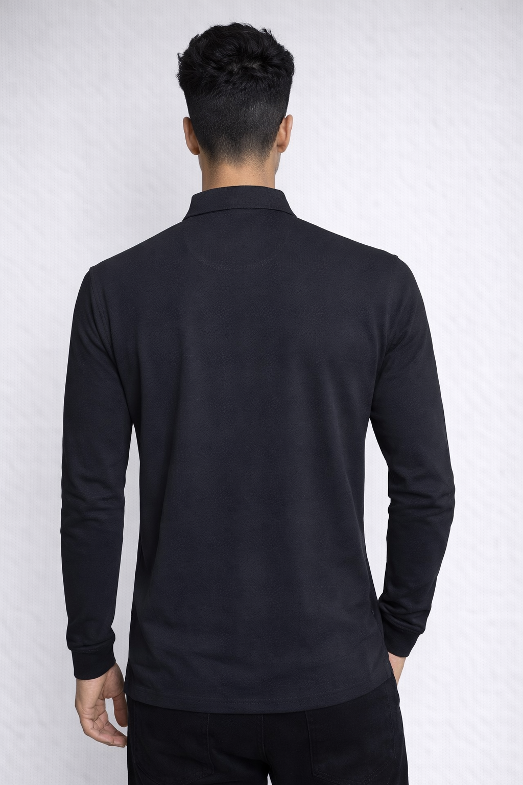 Louis Philippe Mens Solid Classic Polo Collar Full Sleeve T-Shirt