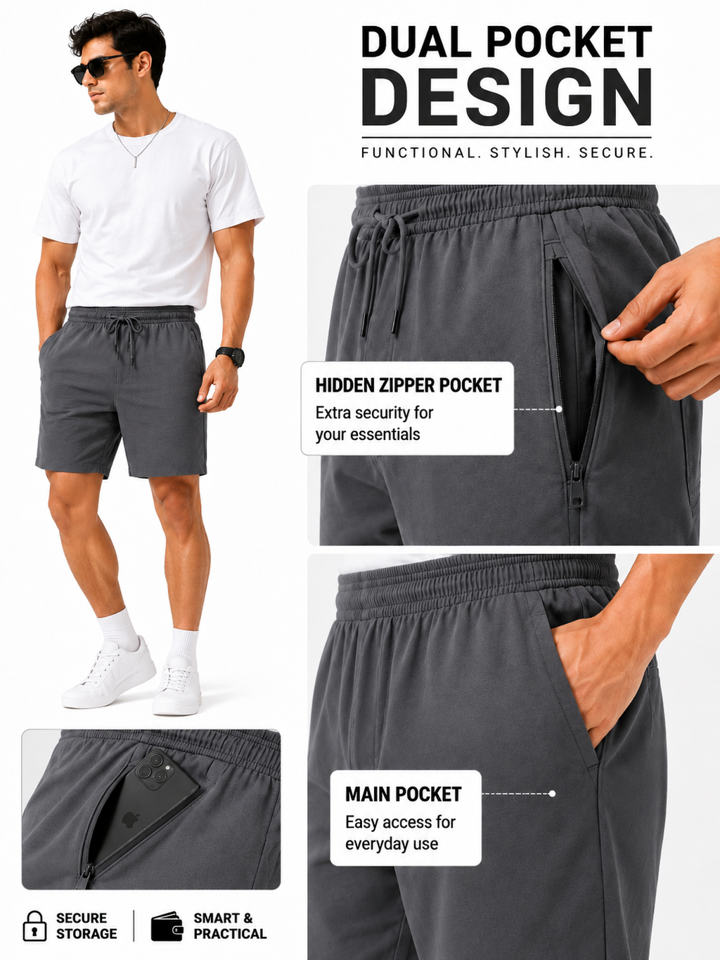 Soul Armor Men's Regular Fit Sports Shorts | Cotton Blend | Drawstring | 2 Side Pockets