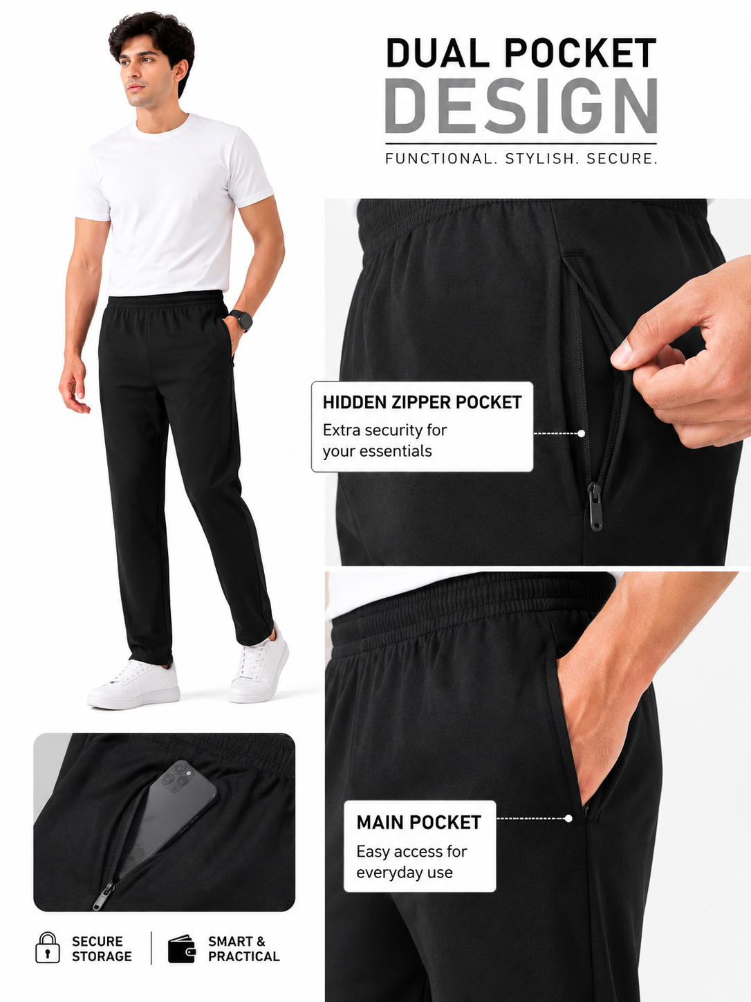 SOUL ARMOR Men's Solid Lower Track Pants | 95% Cotton Spandex Regular Fit | Casual Lounge Wear | Everyday Comfort Pant | M-3XL