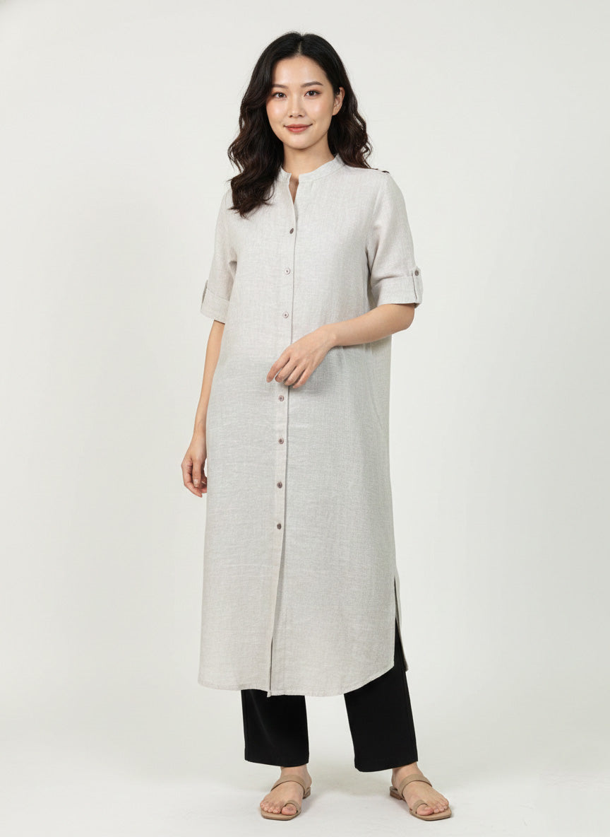 Soul Armor Ladies Solid Mandarin Collar Half Sleeve Kurti with Button Front Design