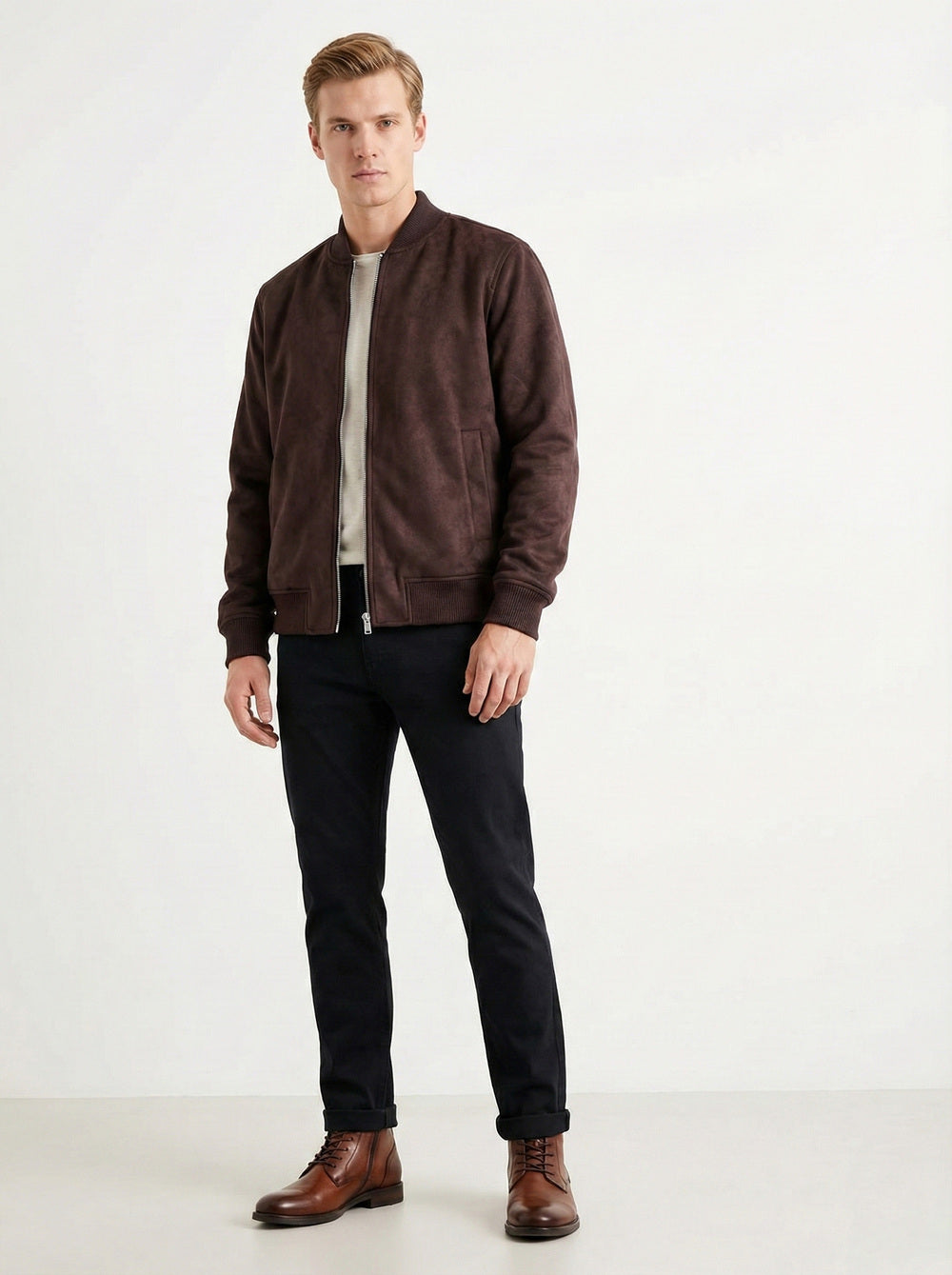 Soul Armor Mens Ribbed Fabric Smart Casual Zip Jacket