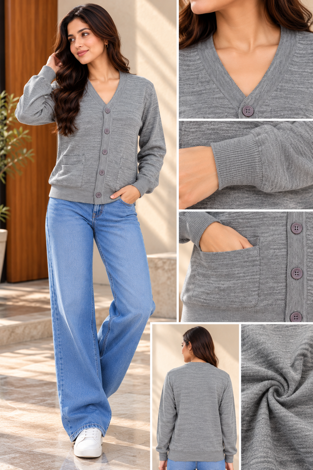 SOUL ARMOR Women's Solid V-Neck Button Cardigan | Soft Knit Full Sleeve Winter Cardigan with Pockets | Warm Casual Wear