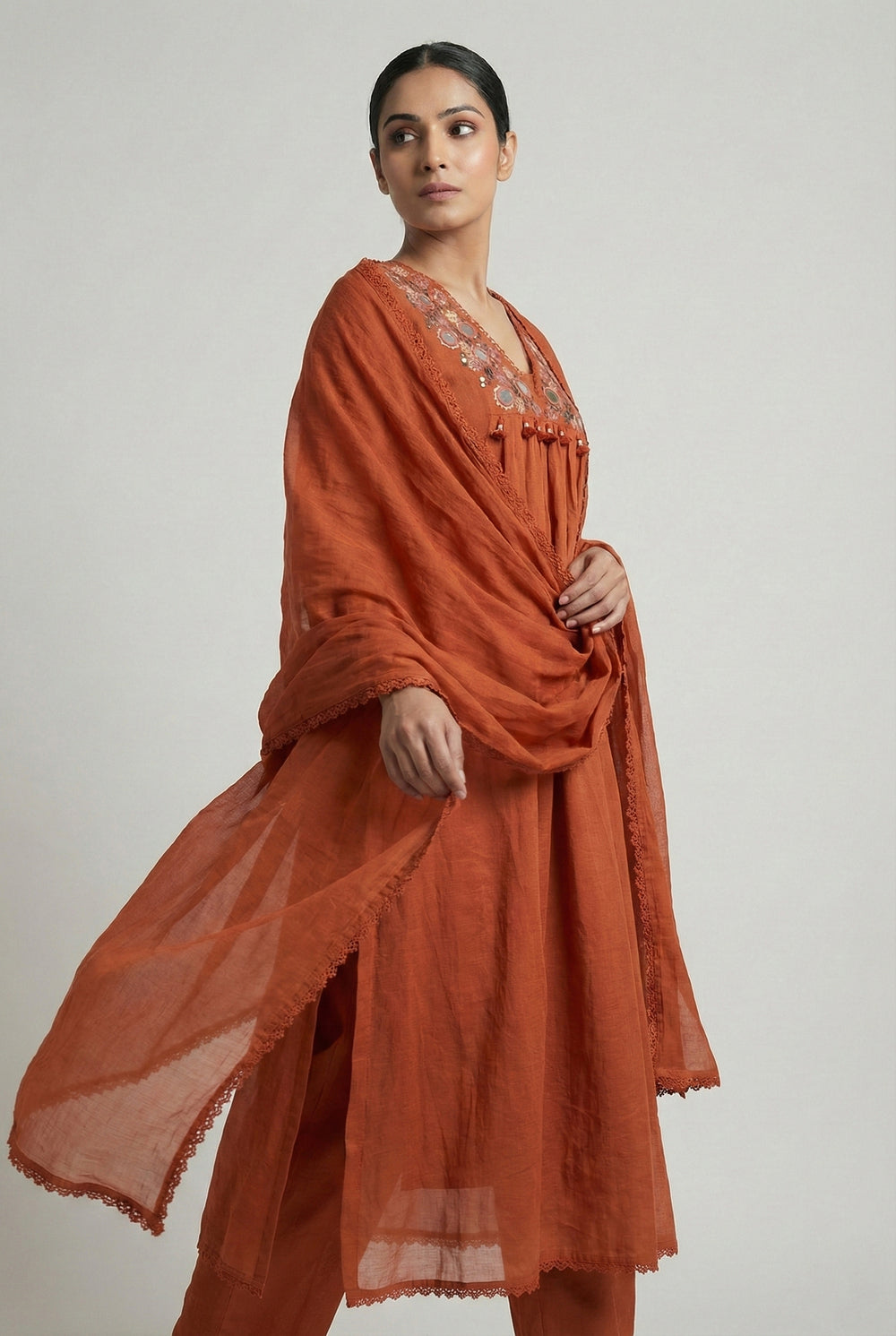 Soul Armor Elegant Embroidered Yoke Kurta Pant & Dupatta Set