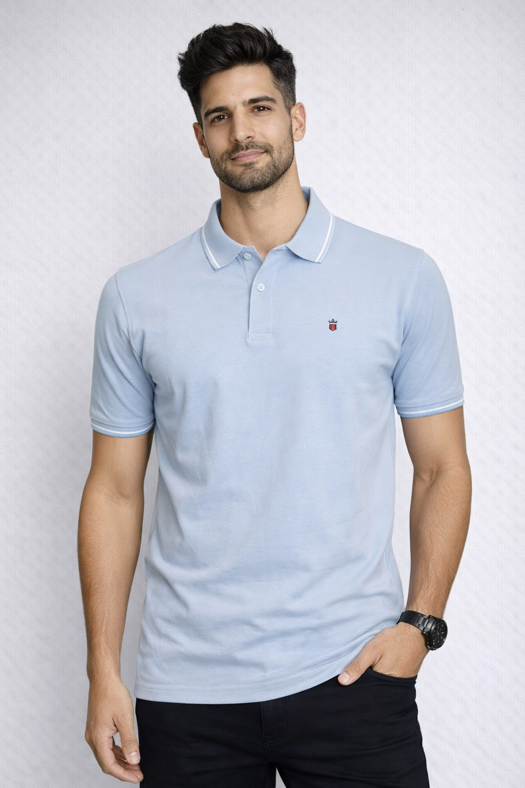 Louis Philippe Mens Solid Polo Neck Half Sleeve T-Shirt