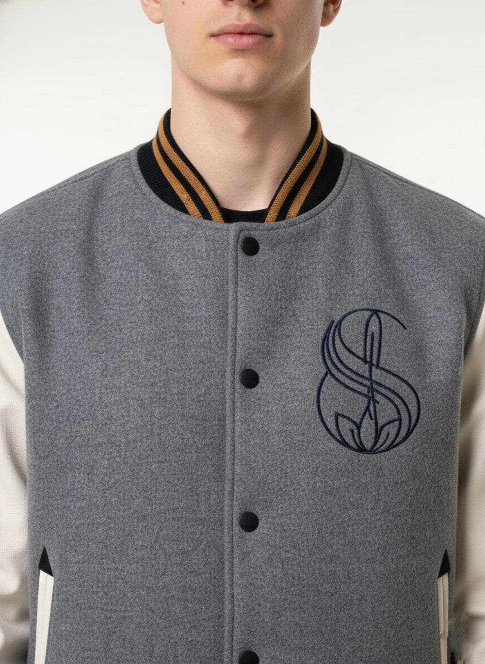 Soul Armor Mens Varsity Style Button Front Jacket with Contrast Sleeves