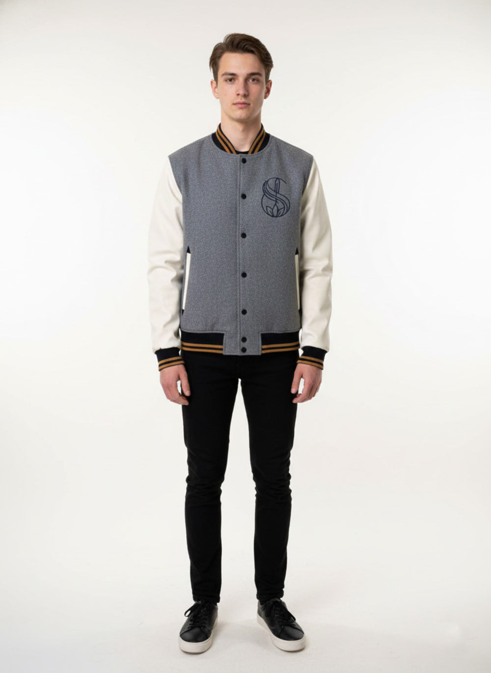 Soul Armor Mens Varsity Style Button Front Jacket with Contrast Sleeves