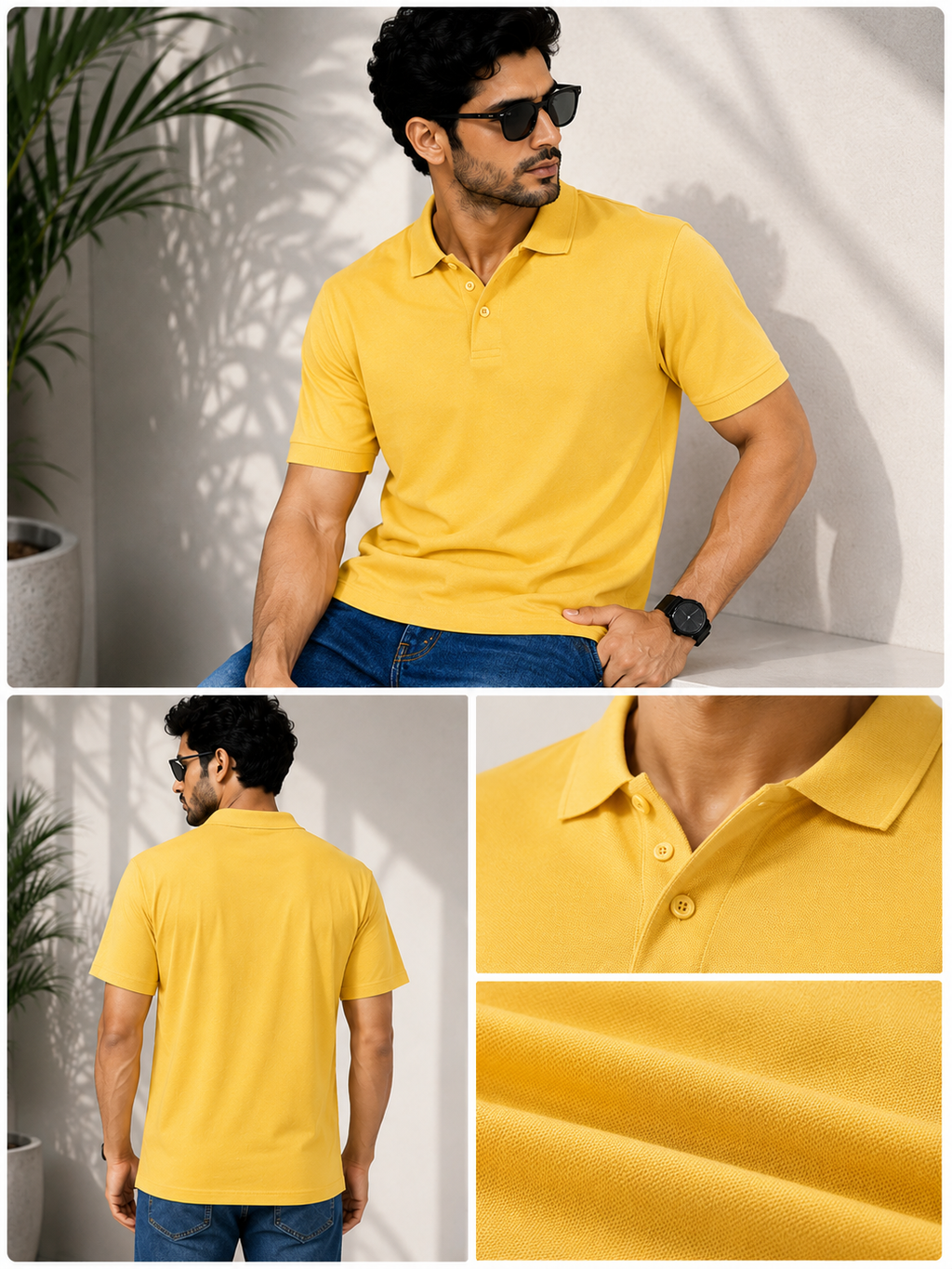 SOUL ARMOR Men's Yellow Solid Polo T-Shirt | Premium 95% Cotton Spandex Stretch Polo | Half Sleeve Casual Smart Wear | Regular Fit