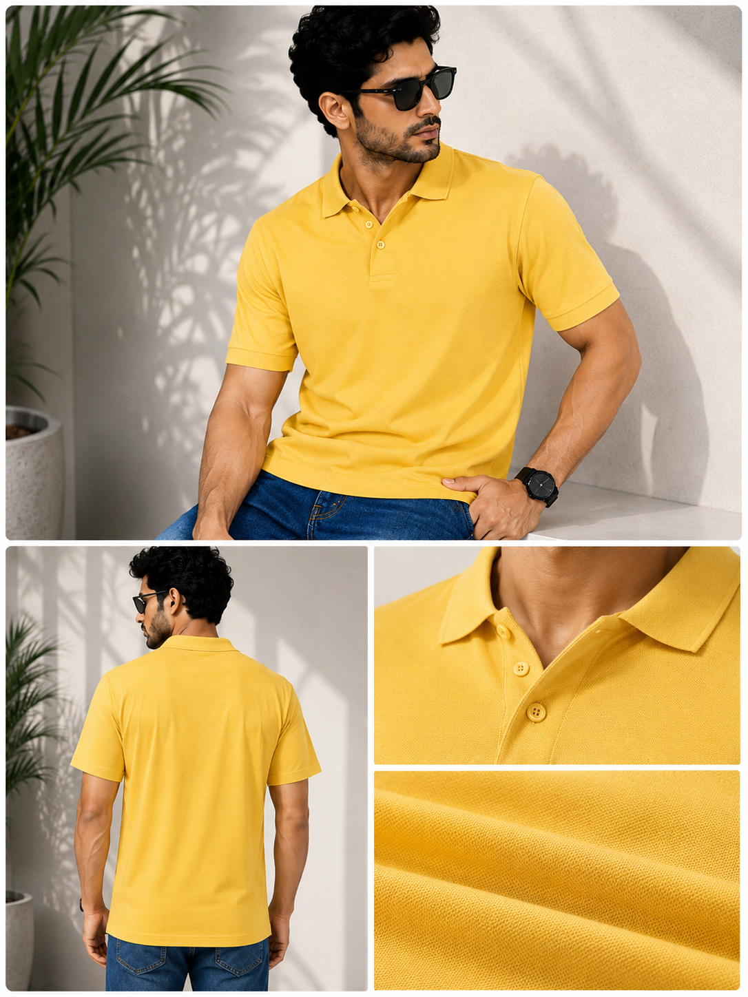 SOUL ARMOR Men's Yellow Solid Polo T-Shirt | Premium 95% Cotton Spandex Stretch Polo | Half Sleeve Casual Smart Wear | Regular Fit