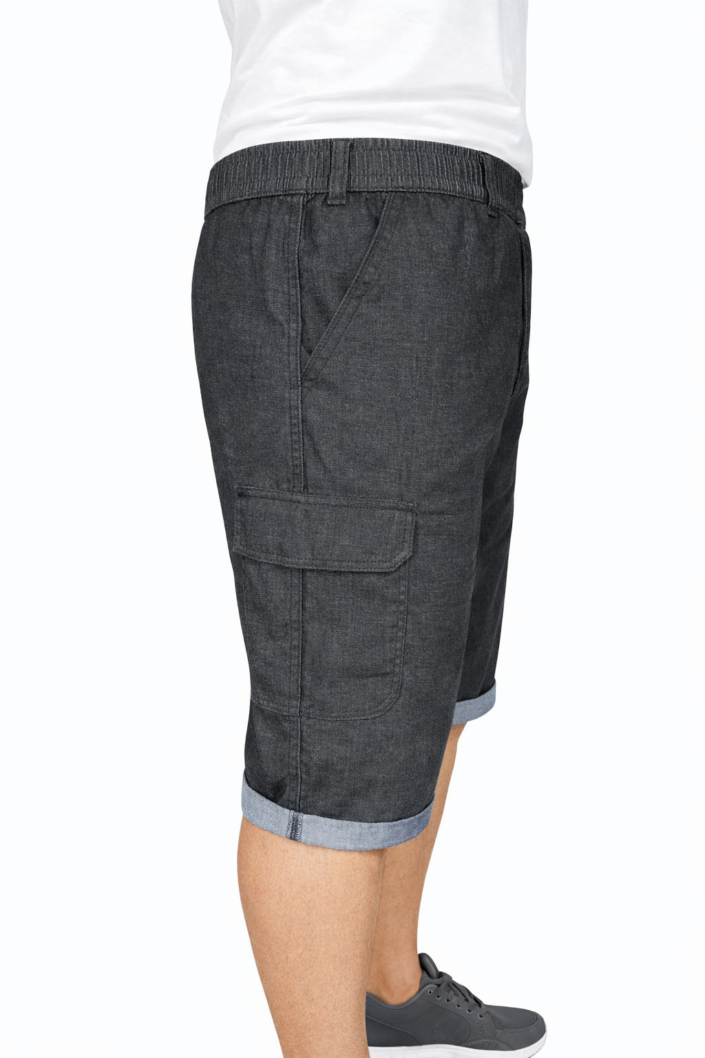 Beevee Mens Textured Cotton Rolled Hem Casual Shorts