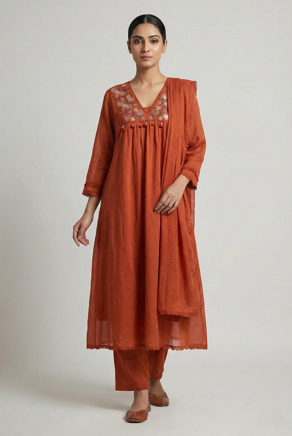 Soul Armor Elegant Embroidered Yoke Kurta Pant & Dupatta Set