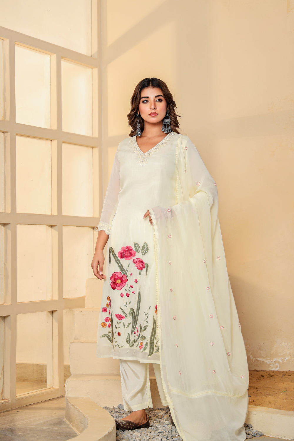 Soul Armor Floral Embroidered Straight Kurta Pant Dupatta Set